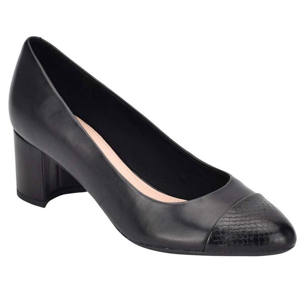 EASY SPIRIT Evolve Rainie Cap Toe Pump Black/Blk Sheep Leather Sz 8 - Fit as a 7
